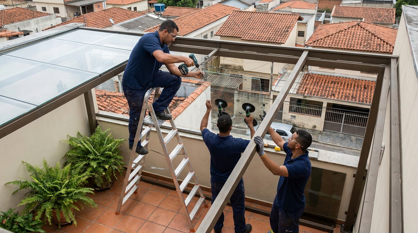 Cobertura de vidro em terraço com telhados em Cascavel-PR