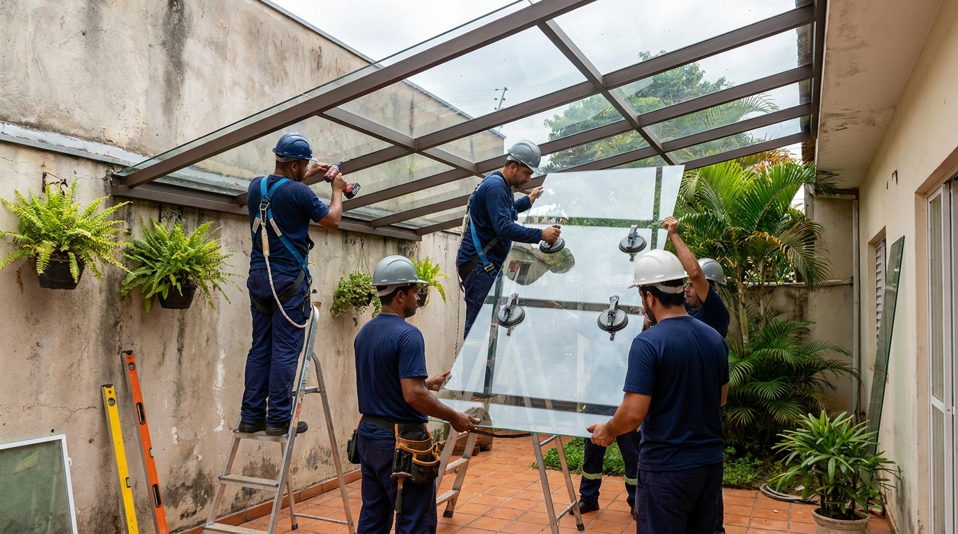 Instalação de cobertura de vidro em Cascavel-PR