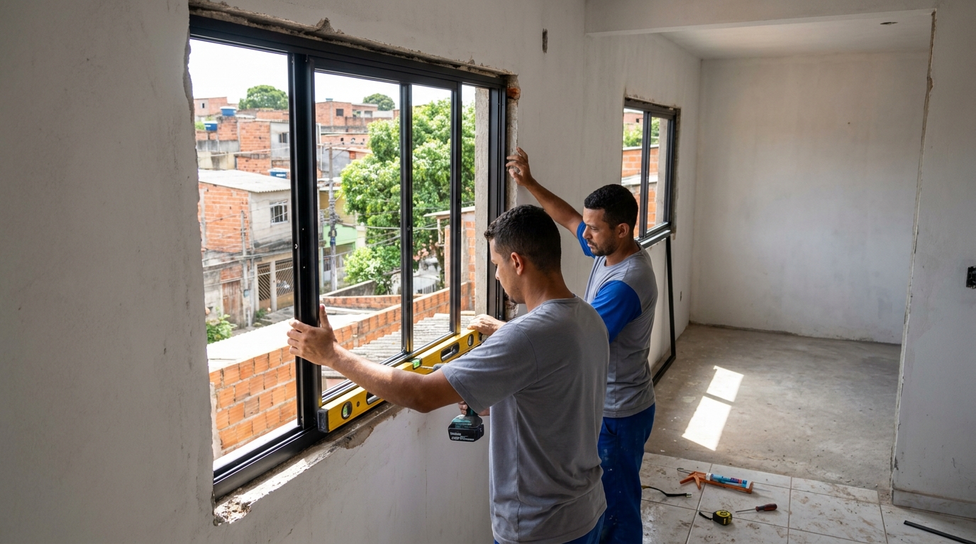 Esquadria de alumínio em obra em Cascavel-PR
