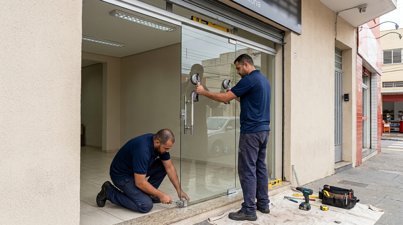 Porta de vidro com puxador inox em Cascavel-PR